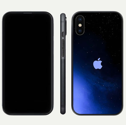 Cosmic Blue Apple Glass Case for iPhone Xs Max dual-view layout displaying cosmic tones and glass edges