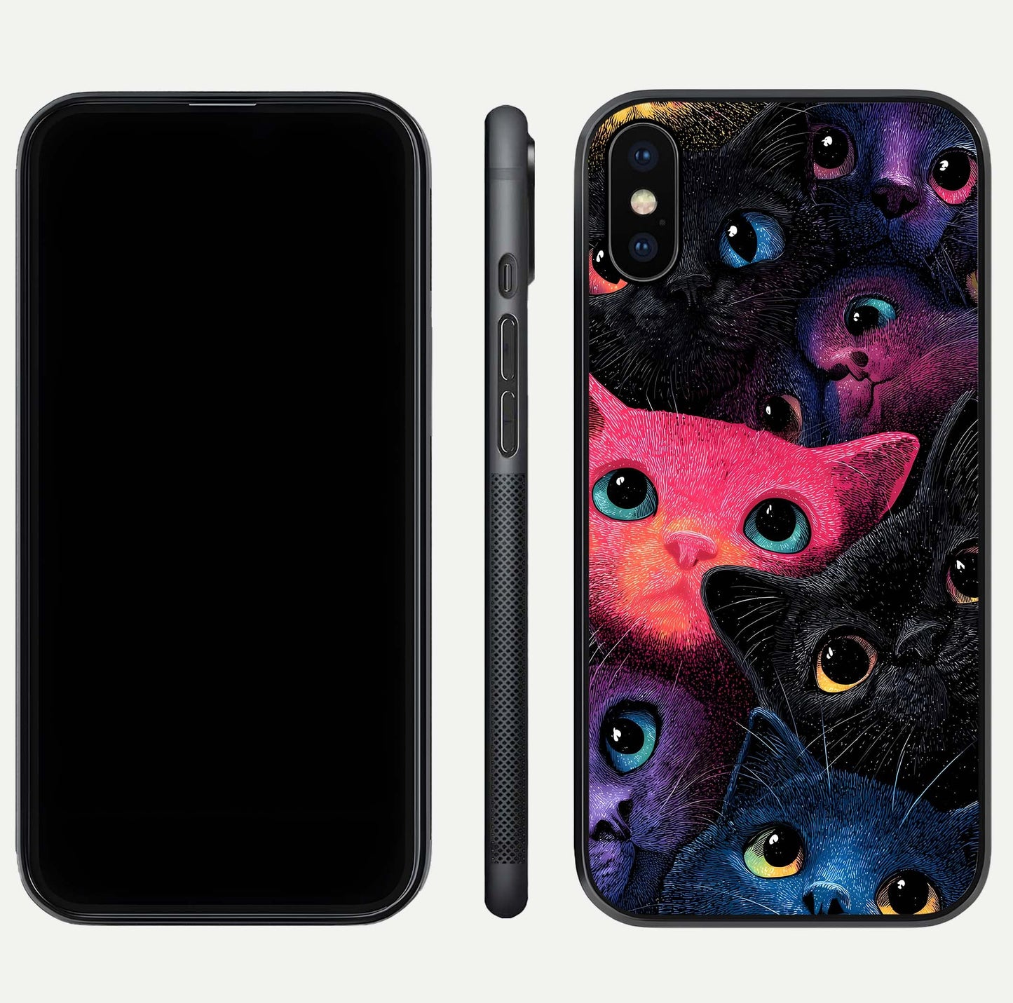 Cosmic Cats Dreams Glass Case for iPhone Xs Max dual-view layout displaying HD print and glossy shine