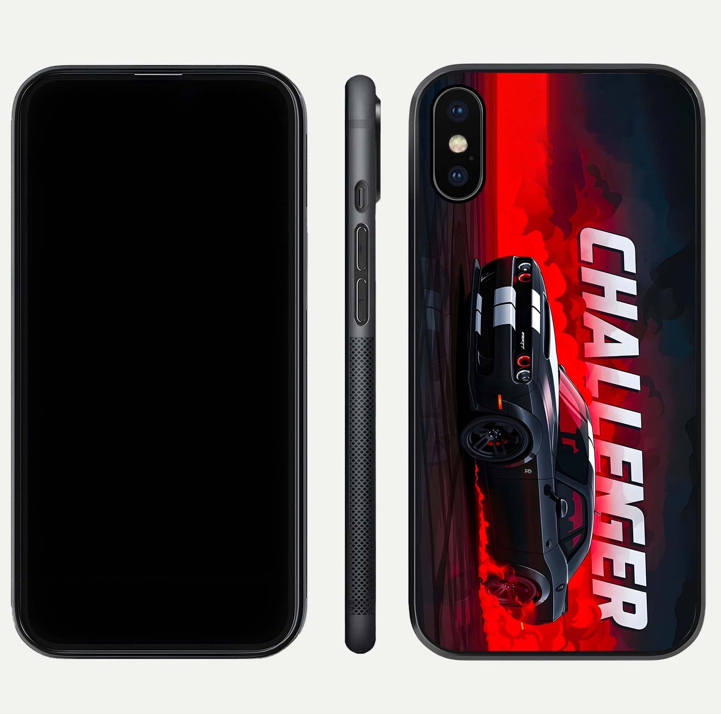 Crimson Challenger Fury Glass Case for iPhone Xs Max dual-view layout displaying bold tones and edge polish