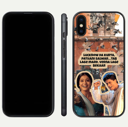 Desi Retro Vibes Glass Case for iPhone Xs Max dual-view layout showing nostalgic design and smooth glass curve
