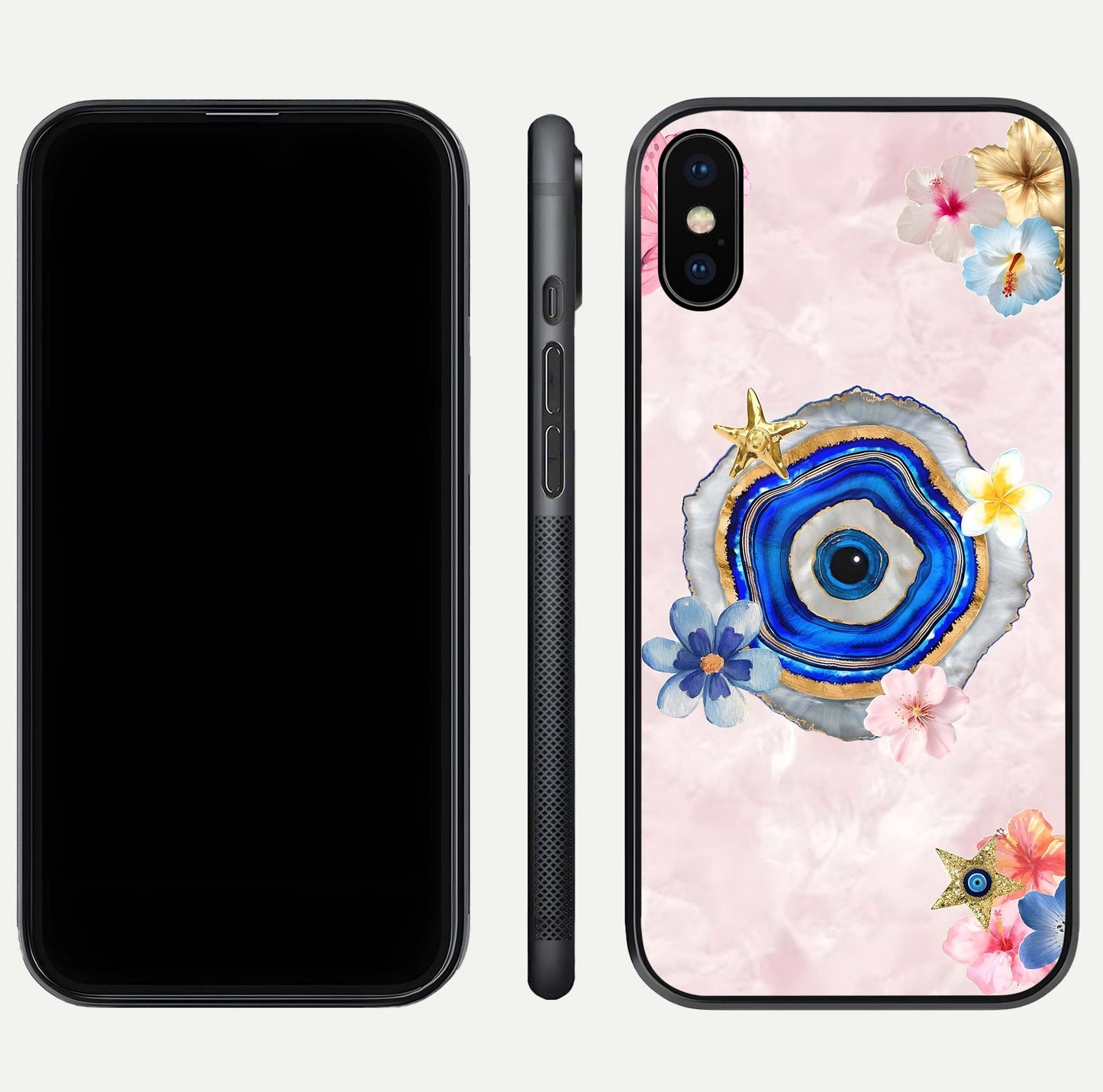 Divine Aura Bloom Glass Case for iPhone Xs Max dual-view layout displaying divine color tones and smooth edges