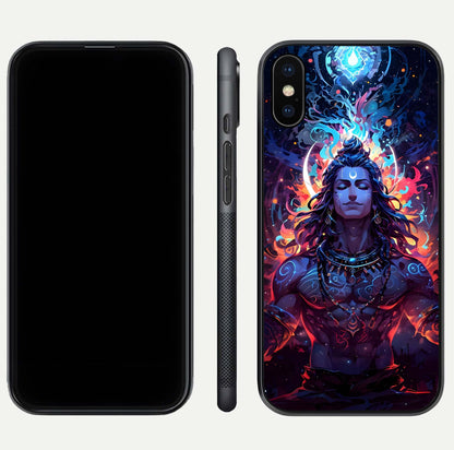 Divine Fire Shiv Glass Case for iPhone Xs Max dual-view layout displaying HD deity print and curved edges