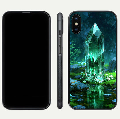 Emerald Light Crystal Glass Case for iPhone Xs Max dual-view layout displaying gem-like tones and polished edge