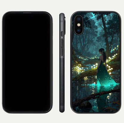 Enchanted Forest Glow Glass Case for iPhone Xs Max dual-view layout displaying green tones and smooth glass