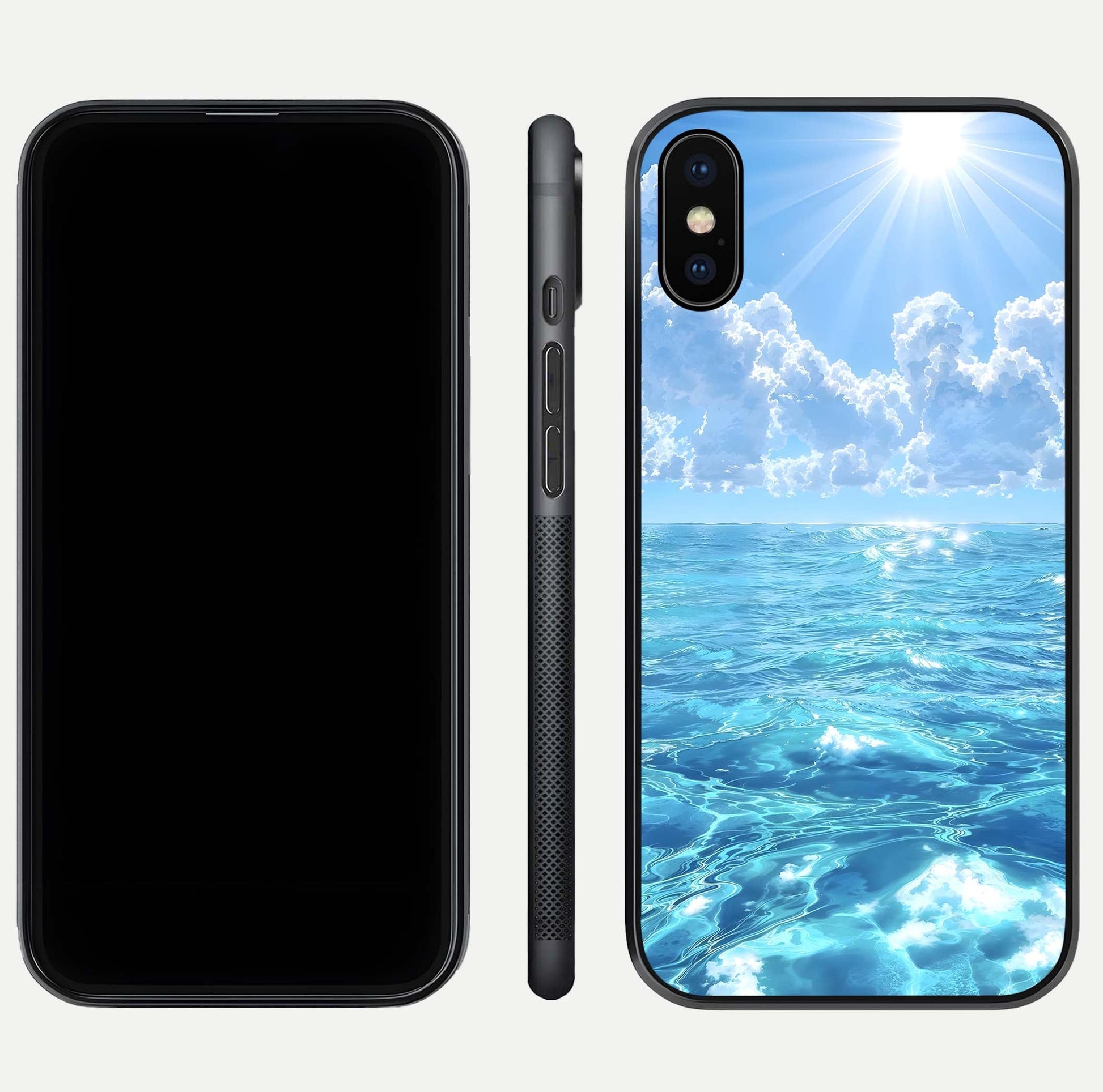 Endless Ocean Horizon Glass Case for iPhone Xs Max dual-view layout displaying calm seascape and curved edges