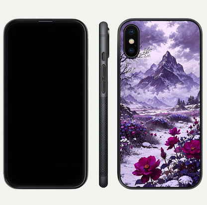 Flower Mountain View Glass Case for iPhone Xs Max dual-view layout displaying scenic tones and curved glass finish