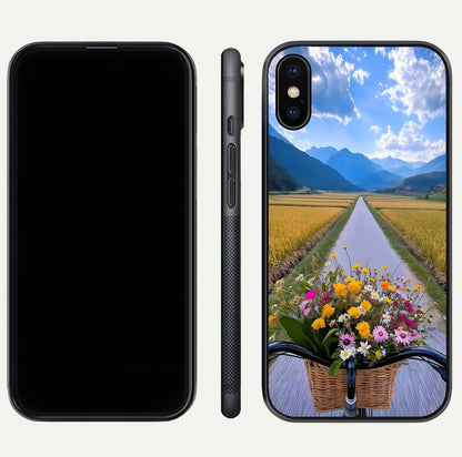 Golden Field Journey Glass Case for iPhone Xs Max front and back view layout highlighting natural gradient and smooth glass finish