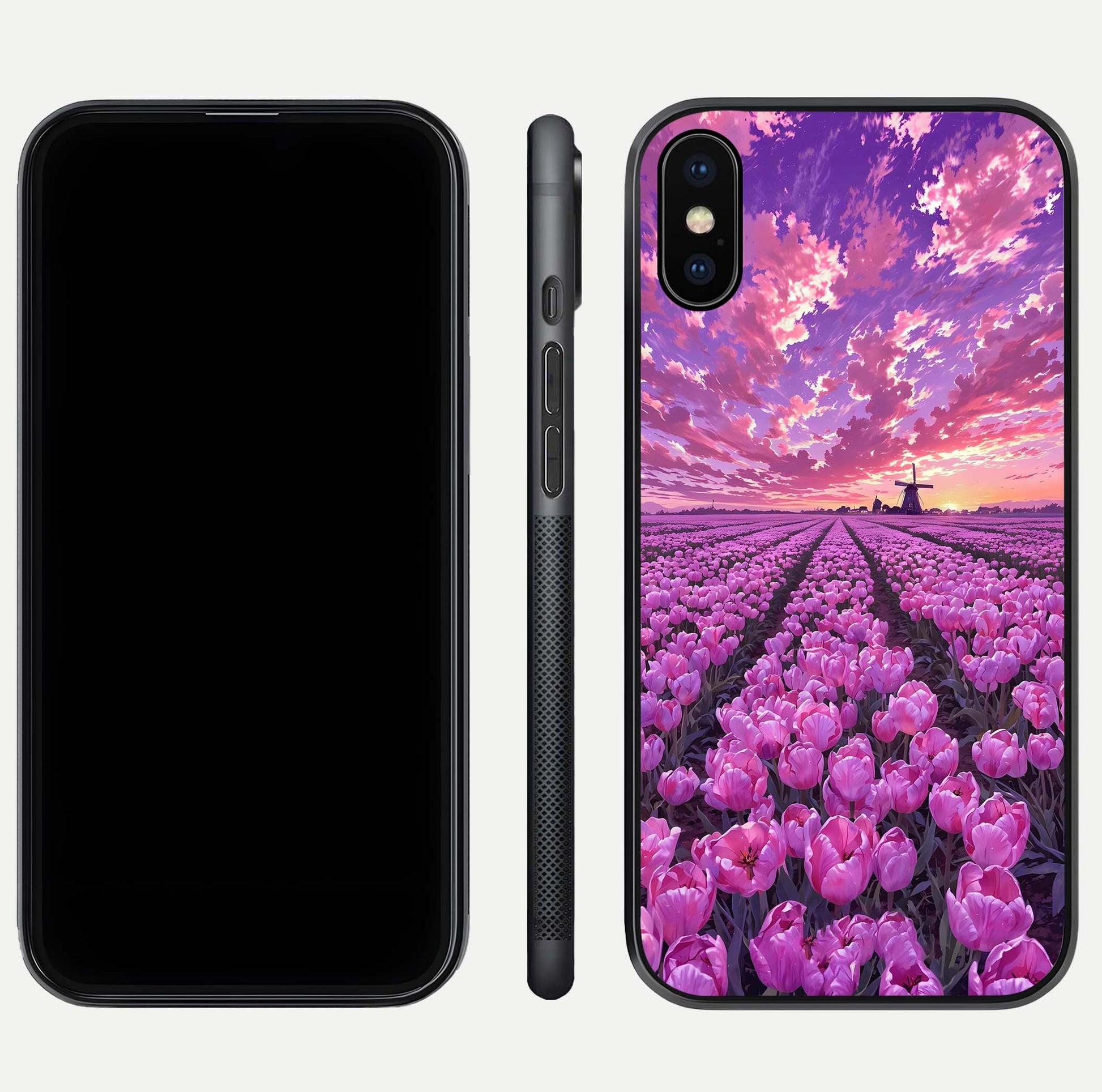 Lavender Dream Skies Glass Case for iPhone Xs Max front and back view layout highlighting dreamy sky gradient