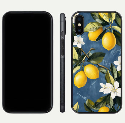 Lemon Dream Garden Glass Case for iPhone Xs Max front and back view layout highlighting garden tones and edges