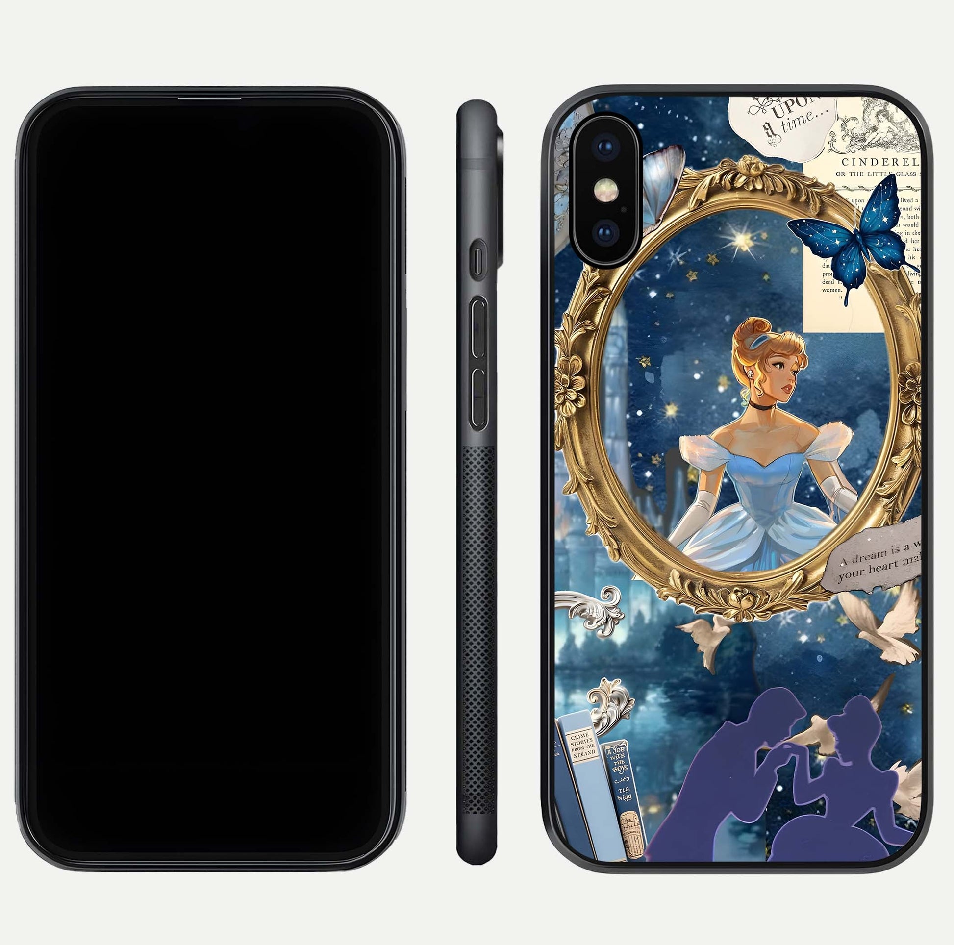 Midnight Queen Glass Case for iPhone Xs Max front & back layout displaying regal tones and smooth edges