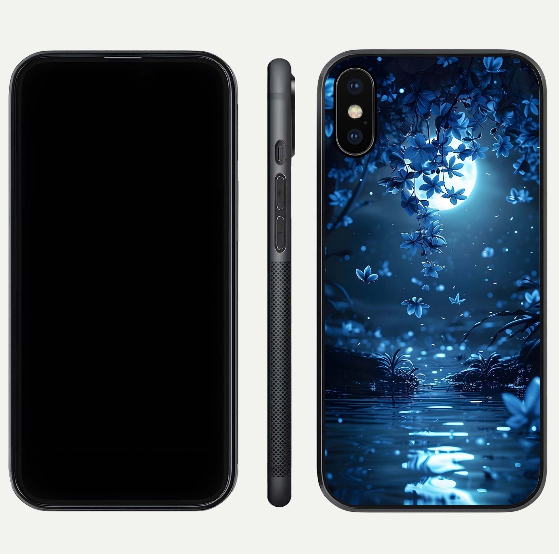 Moonlight Petal Dream Glass Case for iPhone Xs Max front & back layout highlighting soft pastel tones