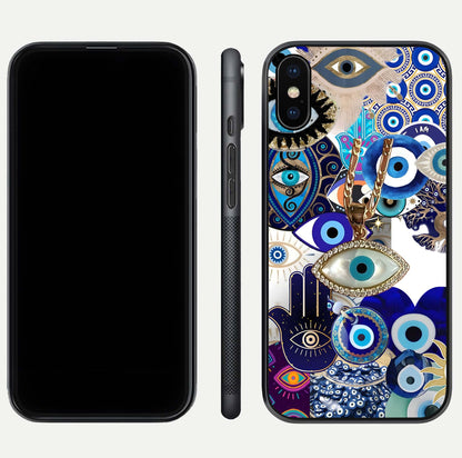 Mystic Charm Eye Glass Case for iPhone Xs Max front & back layout highlighting spiritual design and edges