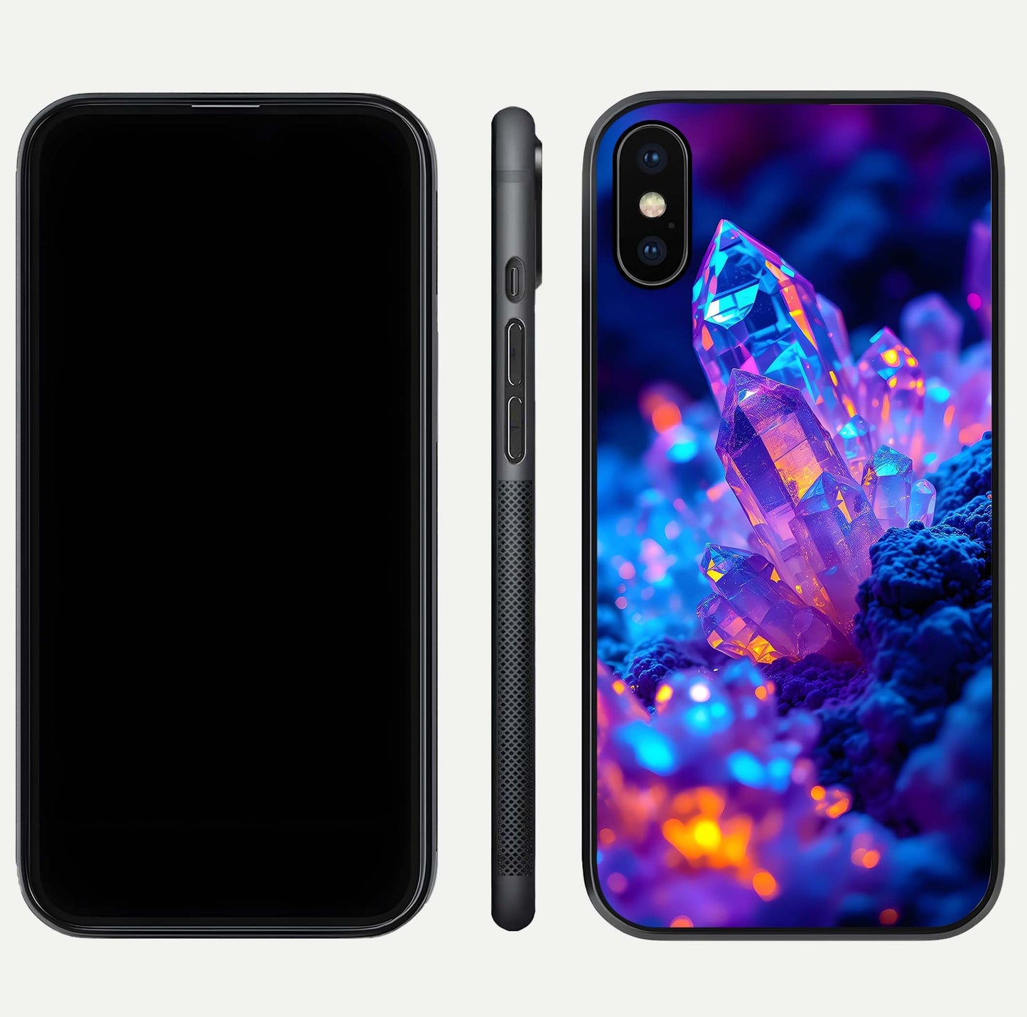 Neon Aura Shards Glass Case for iPhone Xs Max front & back layout showing vivid tones and edge finish