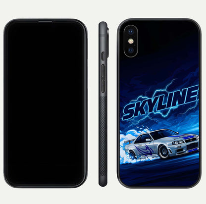 Neon Drift Beast Glass Case for iPhone Xs Max front & back layout showing car silhouette and edge design