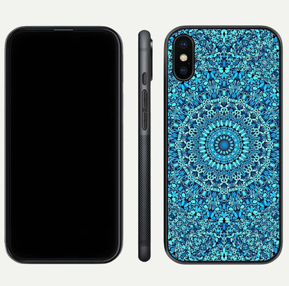 Ocean Bloom Mandala Glass Case for iPhone Xs Max front & back layout showing ocean tone design and edges