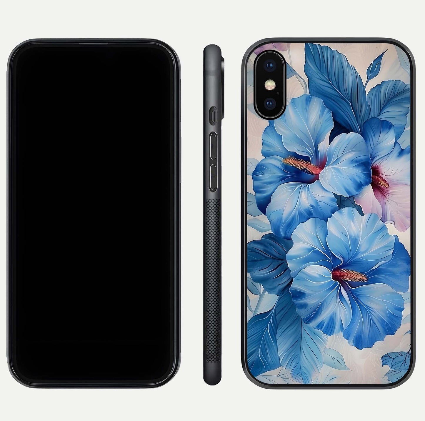 Ocean Hibiscus Grace Glass Case for iPhone Xs Max front & back layout showing vibrant oceanic tones and curves