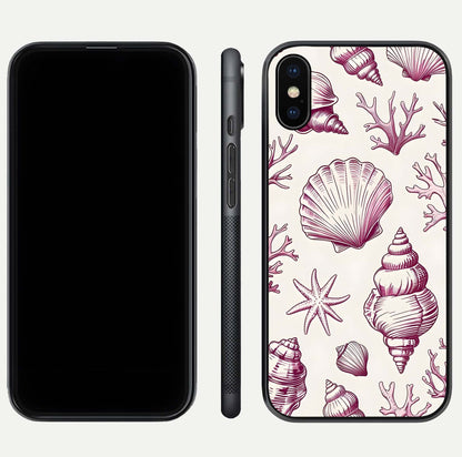 Pink Shells Outline Glass Case for iPhone Xs Max front & back layout showing soft pastel tones and edge design