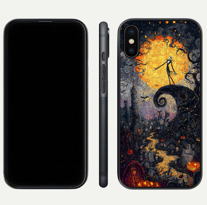 Pumpkin Moon Night Glass Case for iPhone Xs Max front & back layout highlighting festive tones and smooth edges