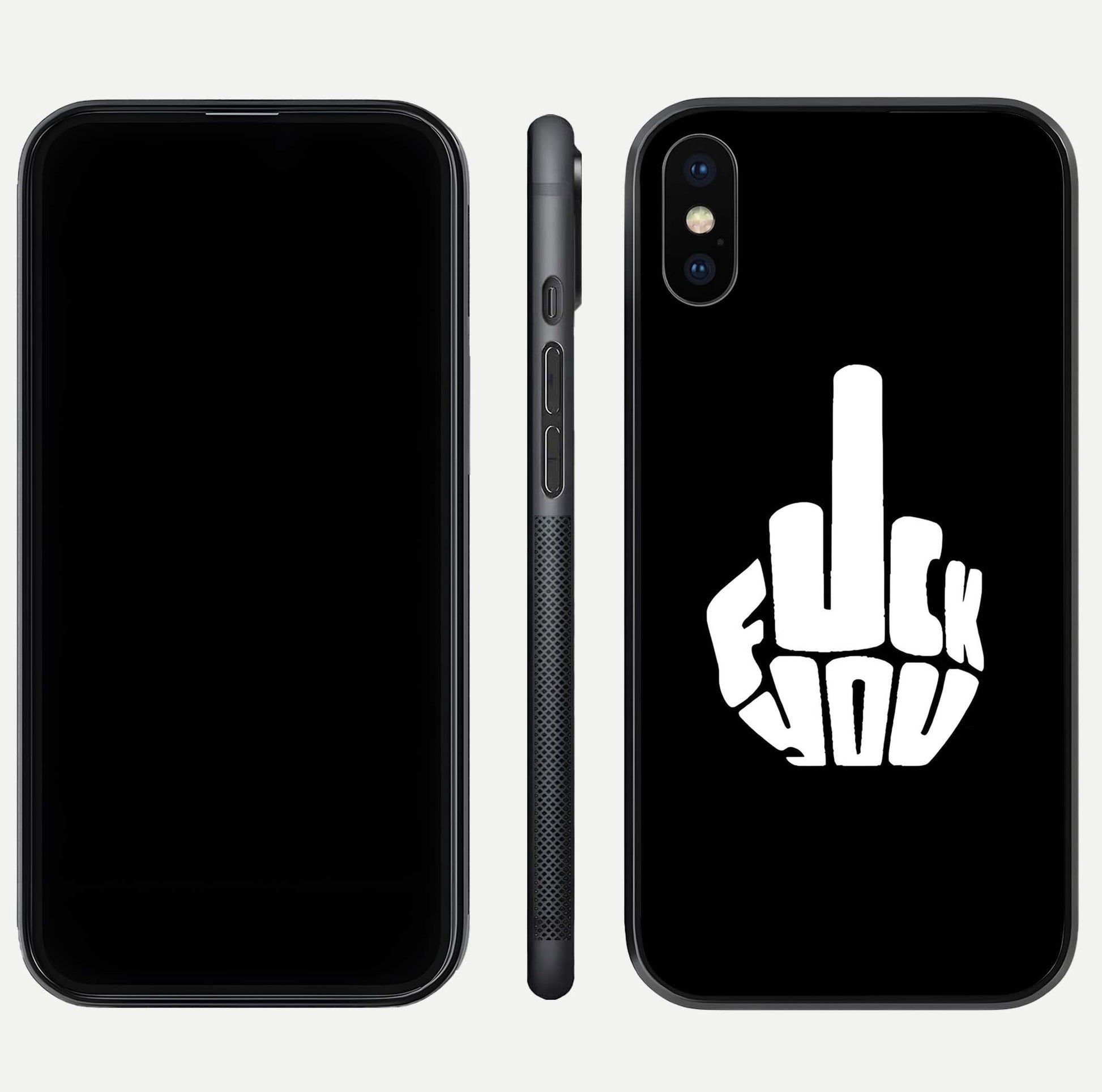 Rebel Mode On Glass Case for iPhone Xs Max front & back layout showing minimal tone and clean edge fit