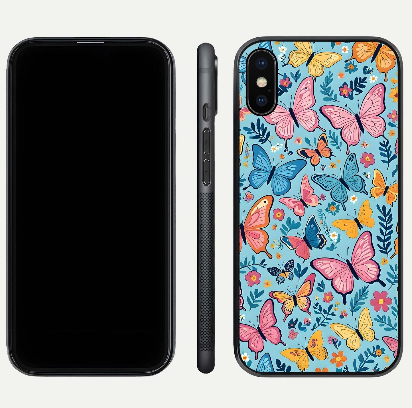Spring Wing Garden Glass Case for iPhone Xs Max front & back layout showing soft tones and elegant glass design