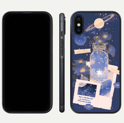 Starlit Cosmic Jar Glass Case for iPhone Xs Max front & back layout showing cosmic pattern and curved glass edge