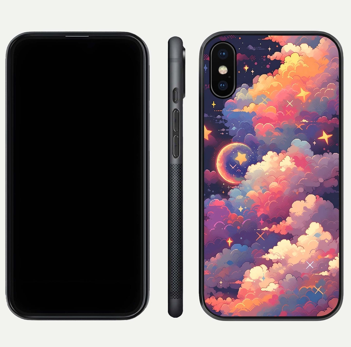 Starlit Dream Clouds Glass Case for iPhone Xs Max front & back layout showing gradient tones and smooth edge