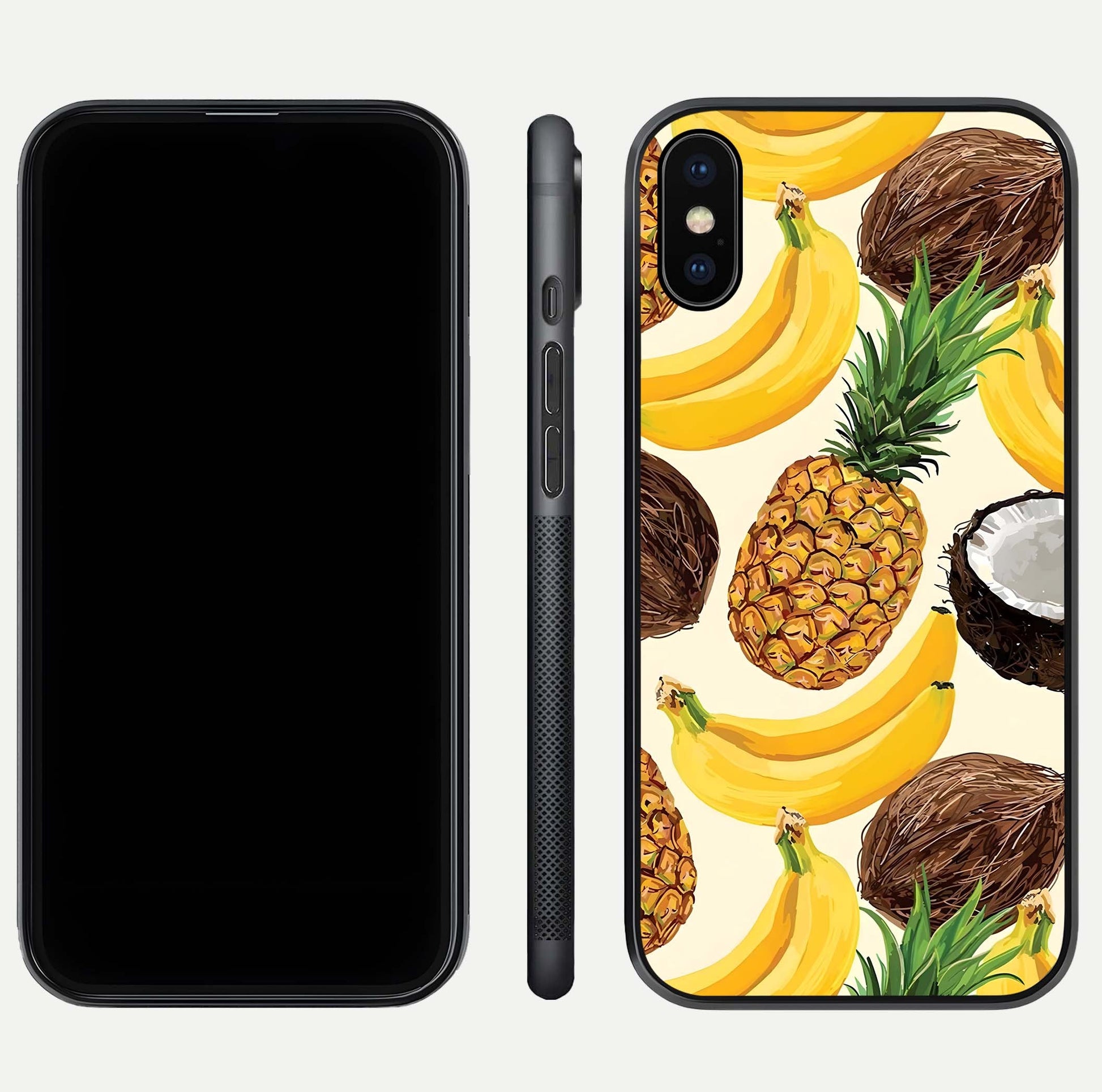 Tropical Fruit Mood Glass Case for iPhone Xs Max front & back layout showing playful tones and clean edge
