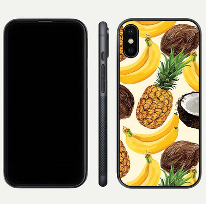 Tropical Fruit Mood Glass Case for iPhone Xs Max front & back layout showing playful tones and clean edge