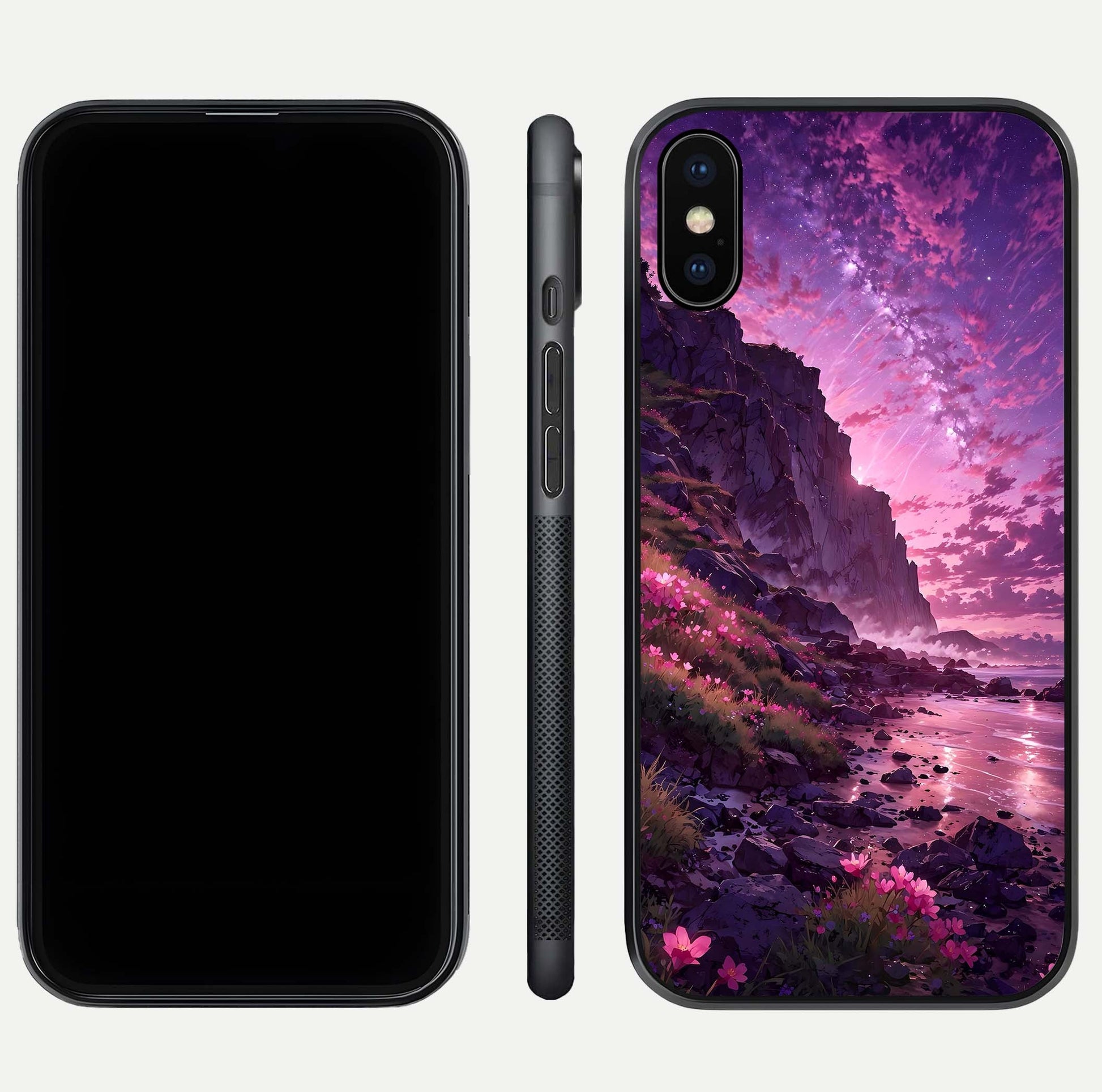 Twilight Blossom Coast Glass Case for iPhone Xs Max front & back layout showing floral tones and curved edge