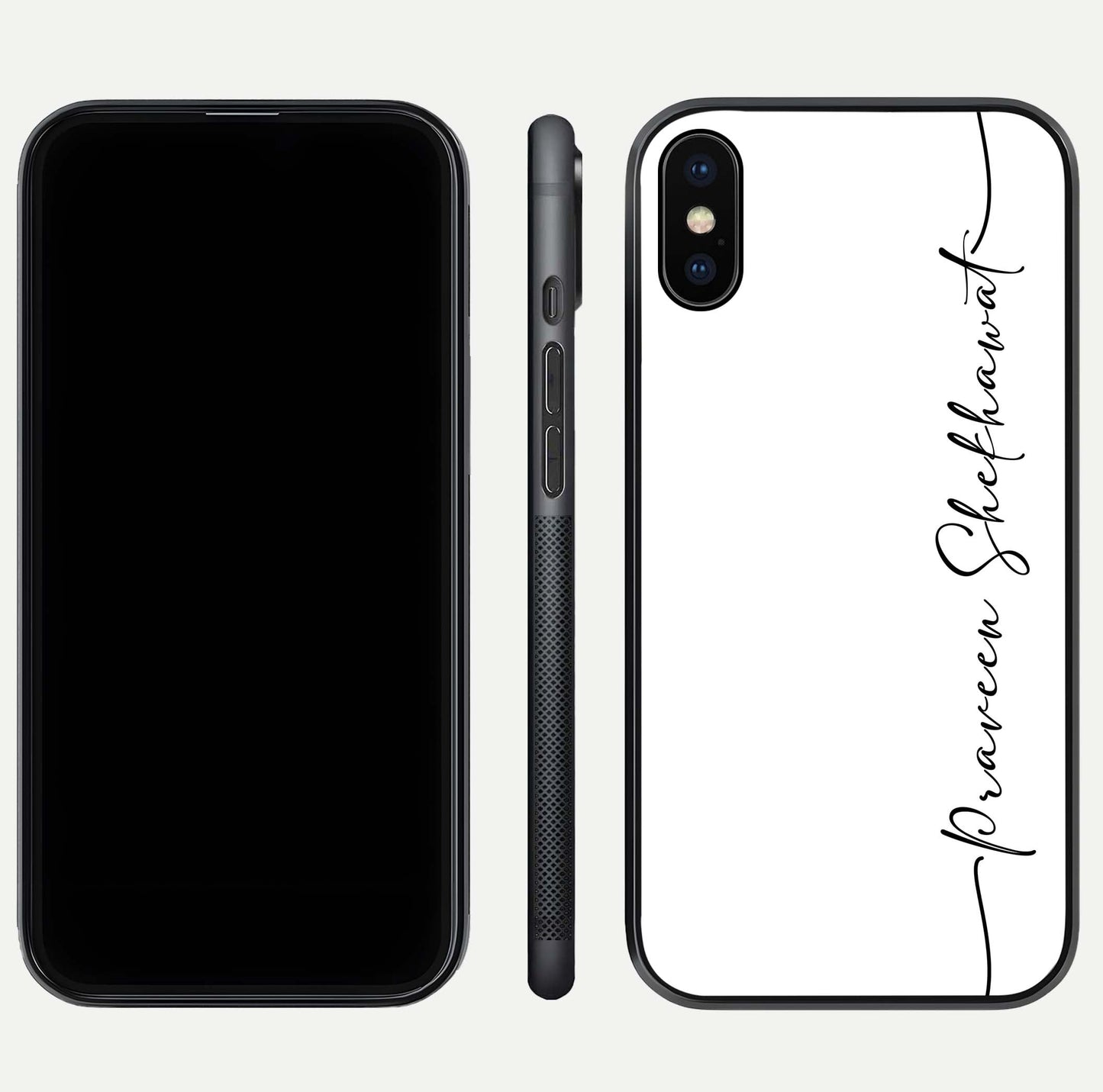 White Tune Custom Name Glass Case for iPhone Xs Max front & back layout showing clean design and text placement