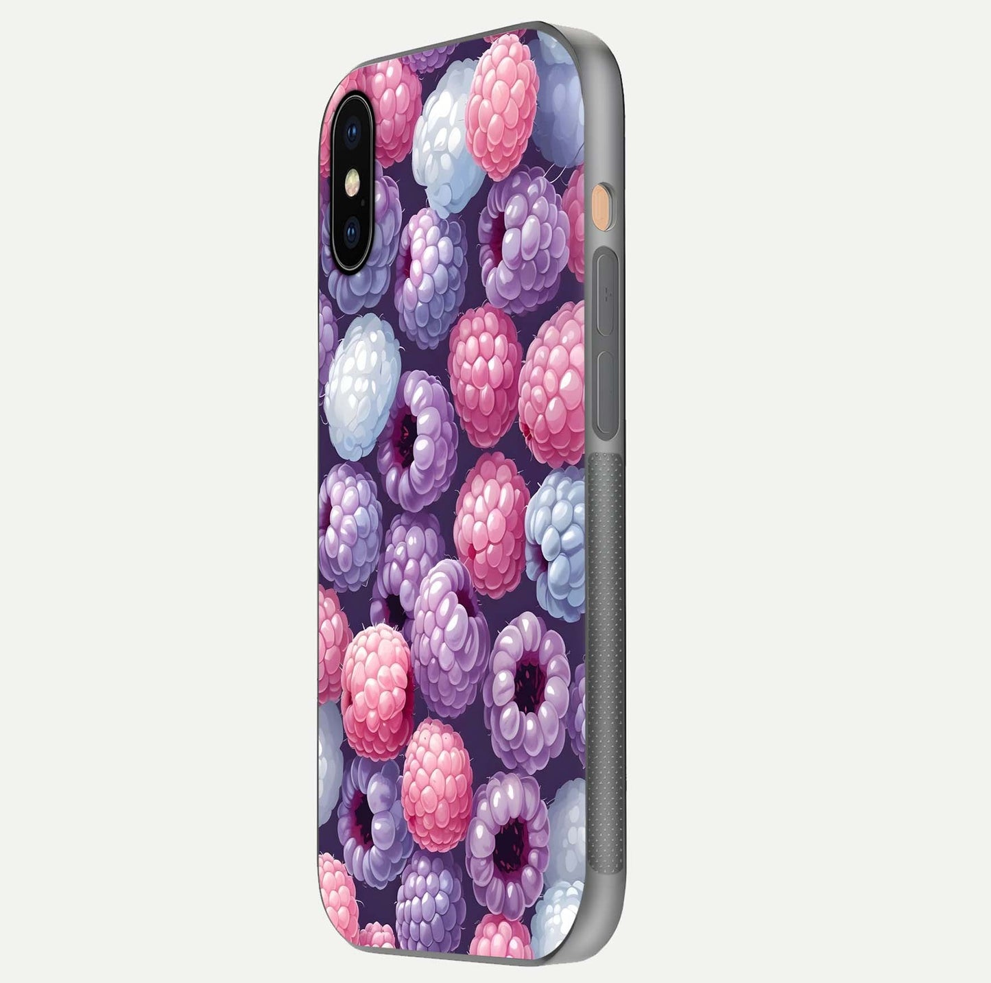 Berry Candy Pop Glass Case for iPhone Xs Max side-angle image with bright color tones and smooth reflection