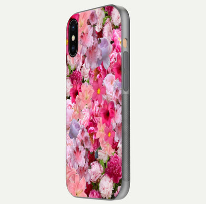 Bloom Crush Fantasy Glass Case for iPhone Xs Max side-angle shot with fantasy bloom art and gloss surface