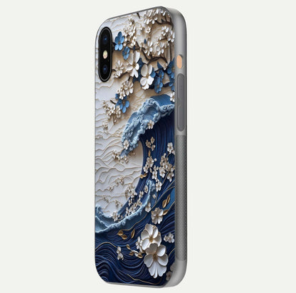 Blossom Wave Art Glass Case for iPhone Xs Max side-angle view showing wave-flow print and gloss edge finish