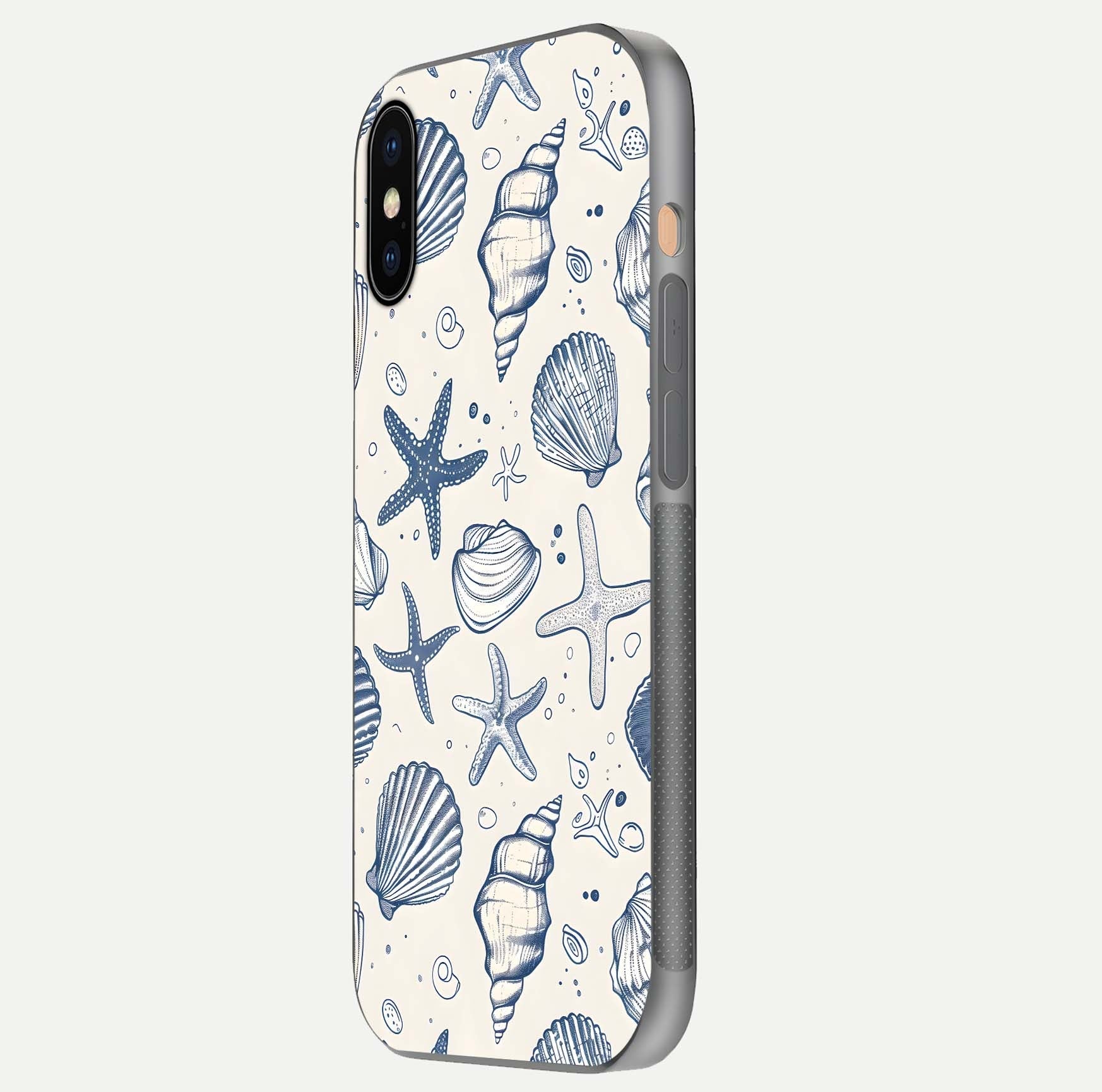 Blue Ocean Outline Glass Case for iPhone Xs Max side-angle view showing clear edge lines and oceanic blue glow