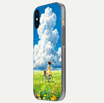 Breezy Meadow Ride Glass Case for iPhone Xs Max side-angle image showing floral details and edge glow