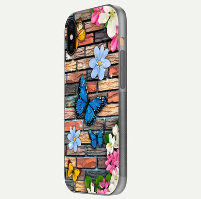 Brick Bloom Flight Glass Case for iPhone Xs Max side-angle photo showing curve shine and detailed petal contrast