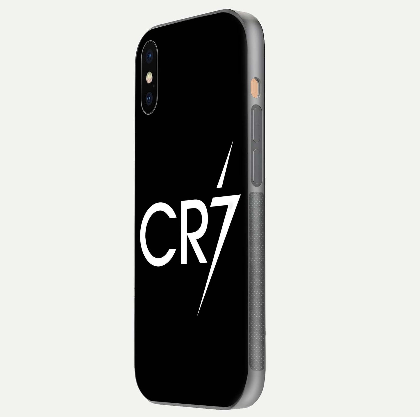 CR7 Elite Strike Glass Case for iPhone Xs Max side-angle image showing polished edges and vibrant design