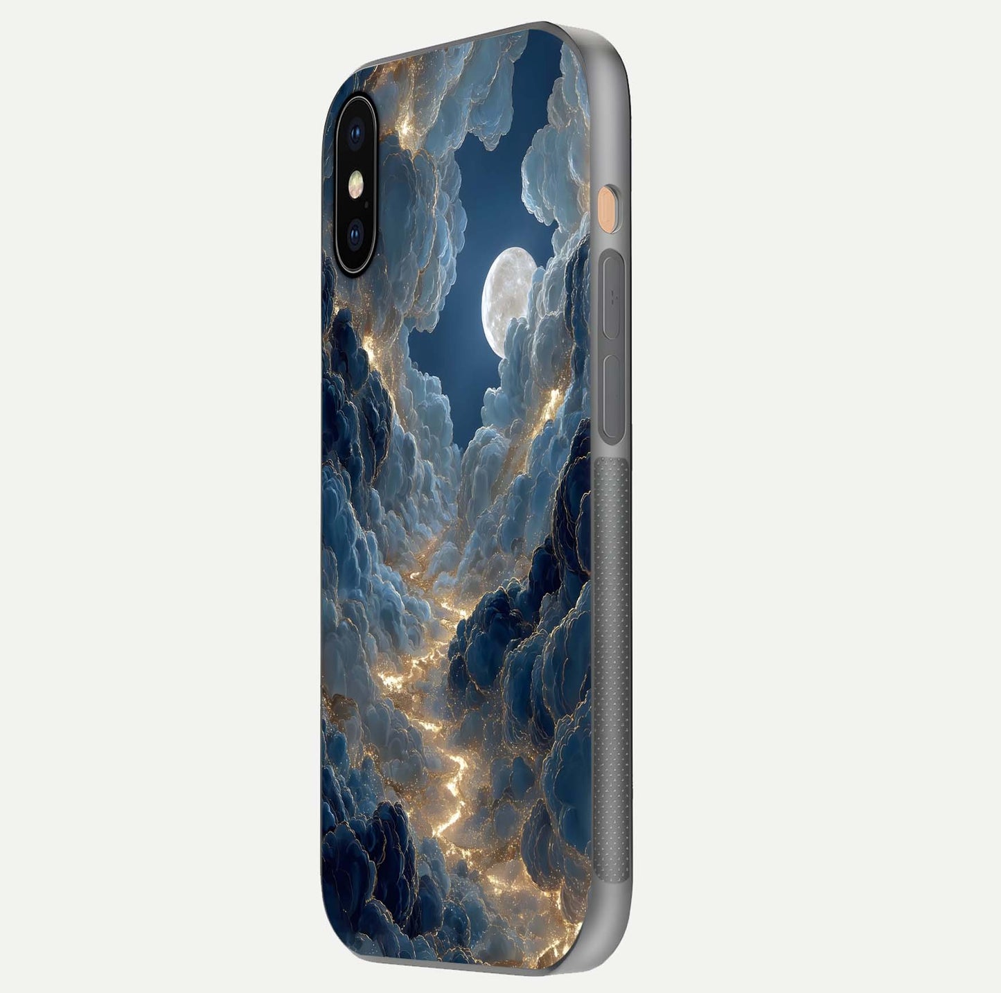 Celestial Cloud Road Glass Case for iPhone Xs Max side-angle image showing soft pastel tones and edge clarity