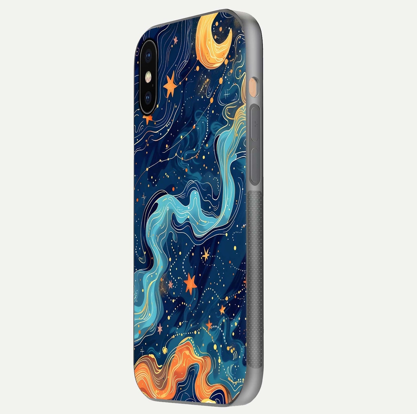 Celestial Dream Flow Glass Case for iPhone Xs Max side-angle image capturing color swirl and glass reflection