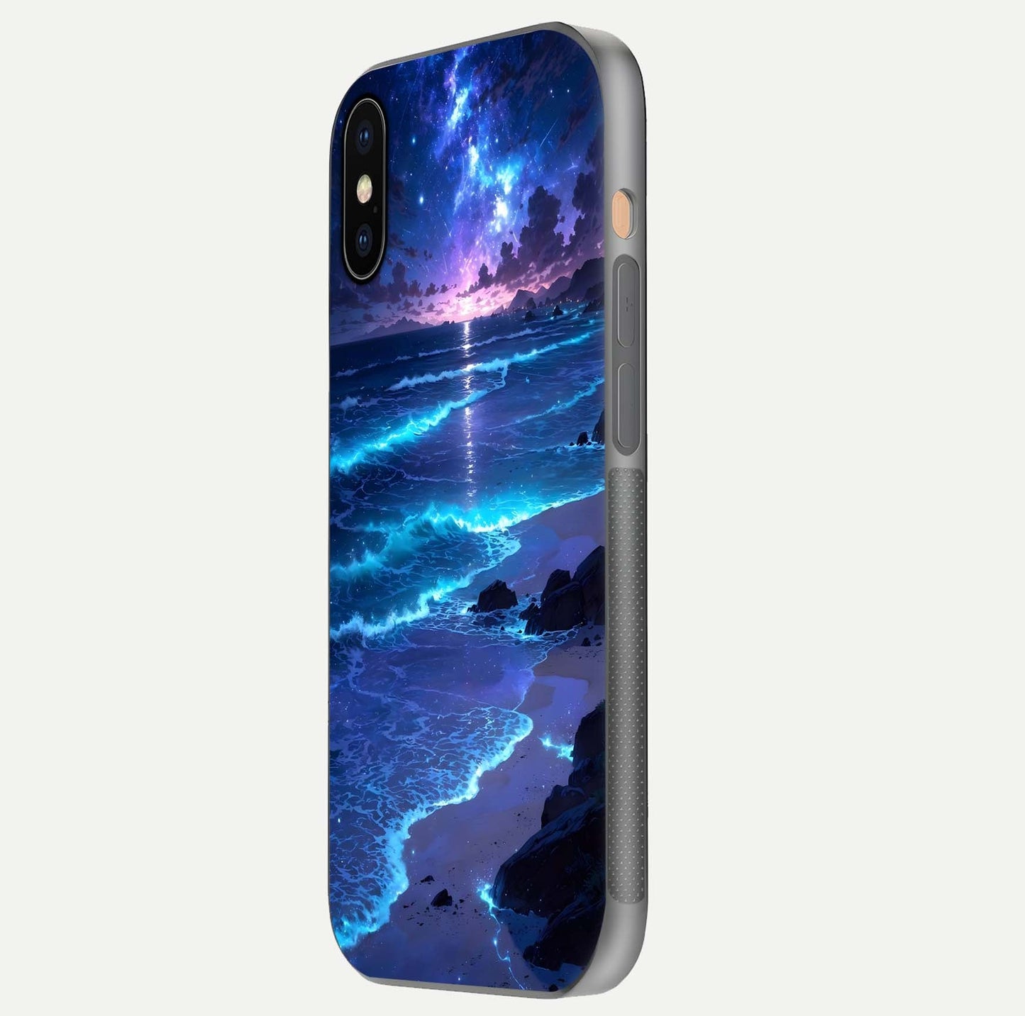 Classic Damn Look Glass Case for iPhone Xs Max side-angle photo showing shine texture and curve reflection