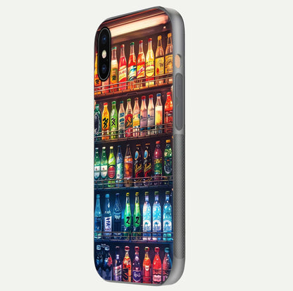 Colorful Soda Bottles Glass Case for iPhone Xs Max side-angle photo showing polish shine and texture depth