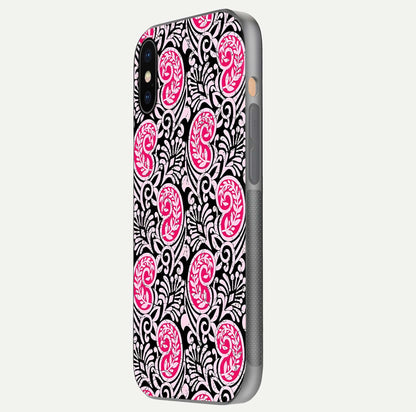Crimson Paisley Charm Glass Case for iPhone Xs Max side-angle image showing reflection and smooth edges