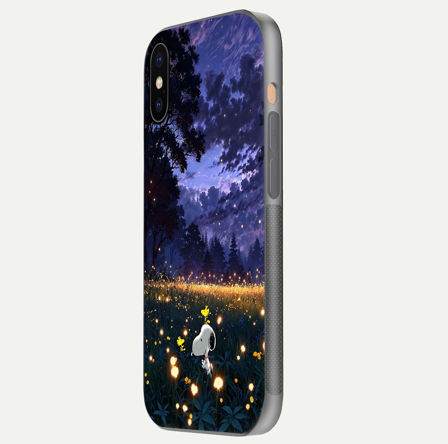 Firefly Meadow Magic Glass Case for iPhone Xs Max side-angle image capturing glow reflection and fine texture
