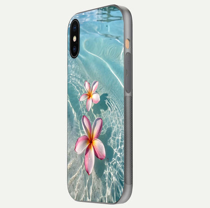 Floating Bloom Bliss Glass Case for iPhone Xs Max side-angle photo showing smooth reflection and elegant curve