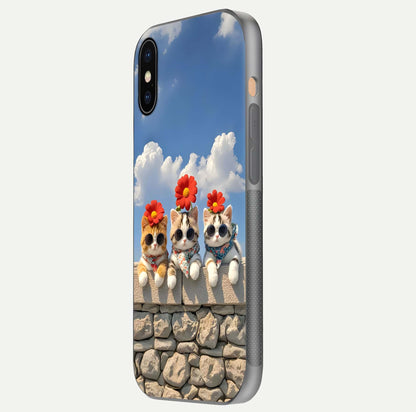 Floral Kitty Squad Glass Case for iPhone Xs Max side-angle photo showing reflection glow and polished surface