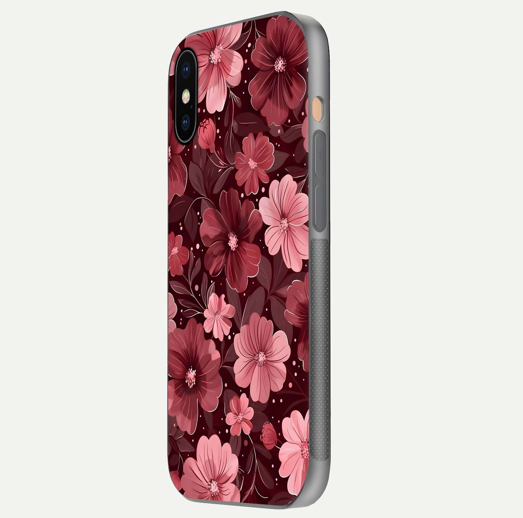 Flower Blush Bloom Glass Case for iPhone Xs Max side-angle photo showing glass reflection and delicate hues