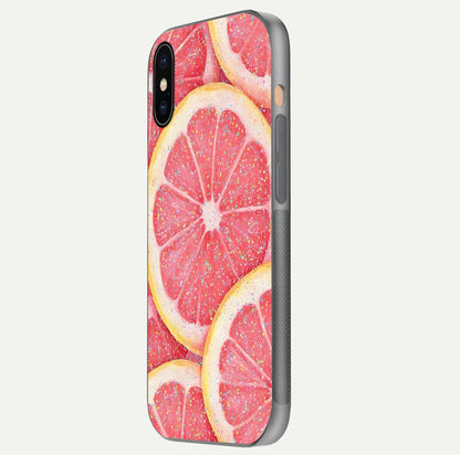 Glitter Grapefruit Glass Case for iPhone Xs Max side-angle image showing reflection glow and polished edges