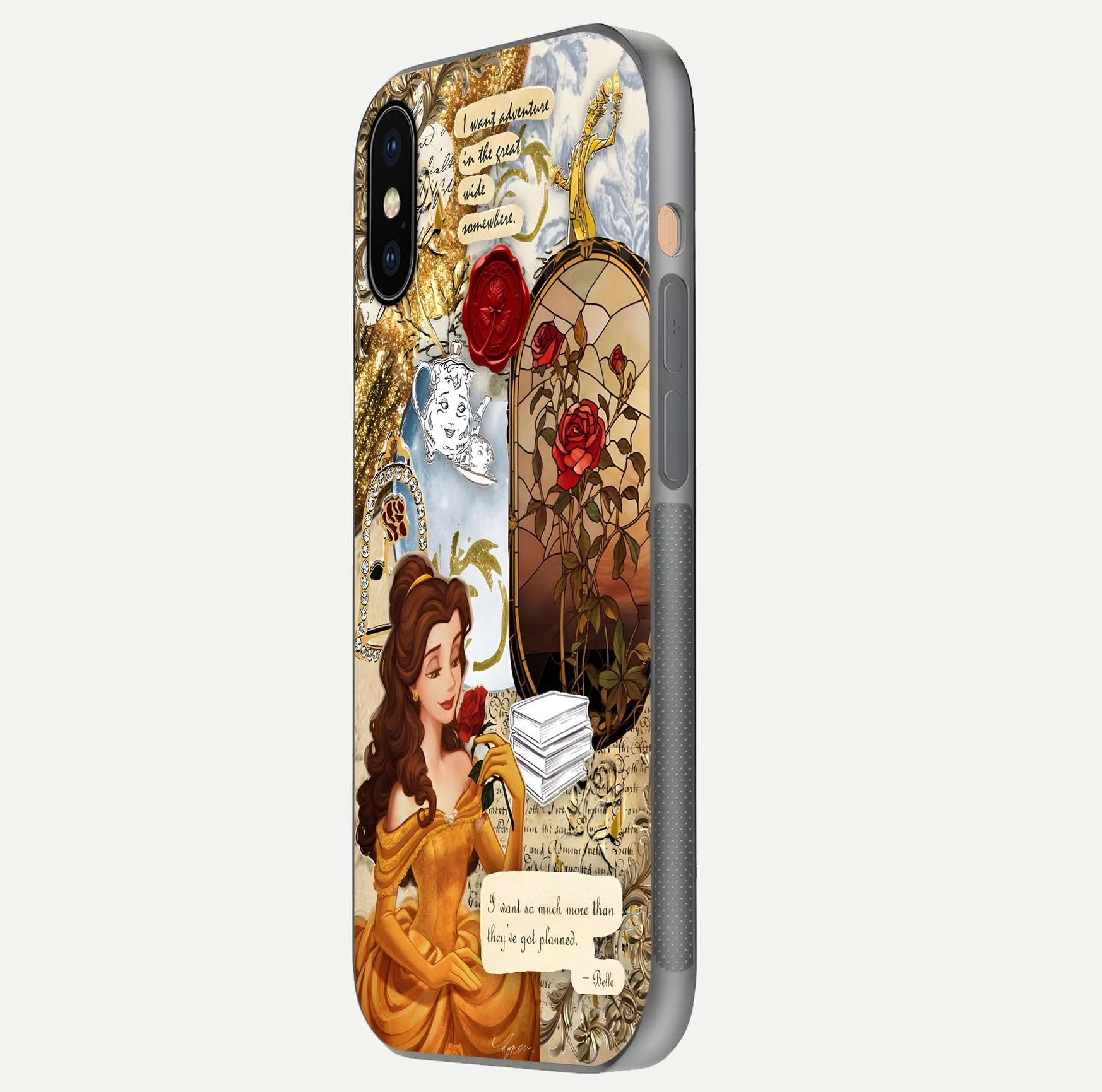 Golden Dream Belle Glass Case for iPhone Xs Max side-angle image showing reflective edges and premium golden tint