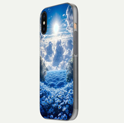 Heavenly Daisy Horizon Glass Case for iPhone Xs Max side-angle image showing reflection depth and floral glow