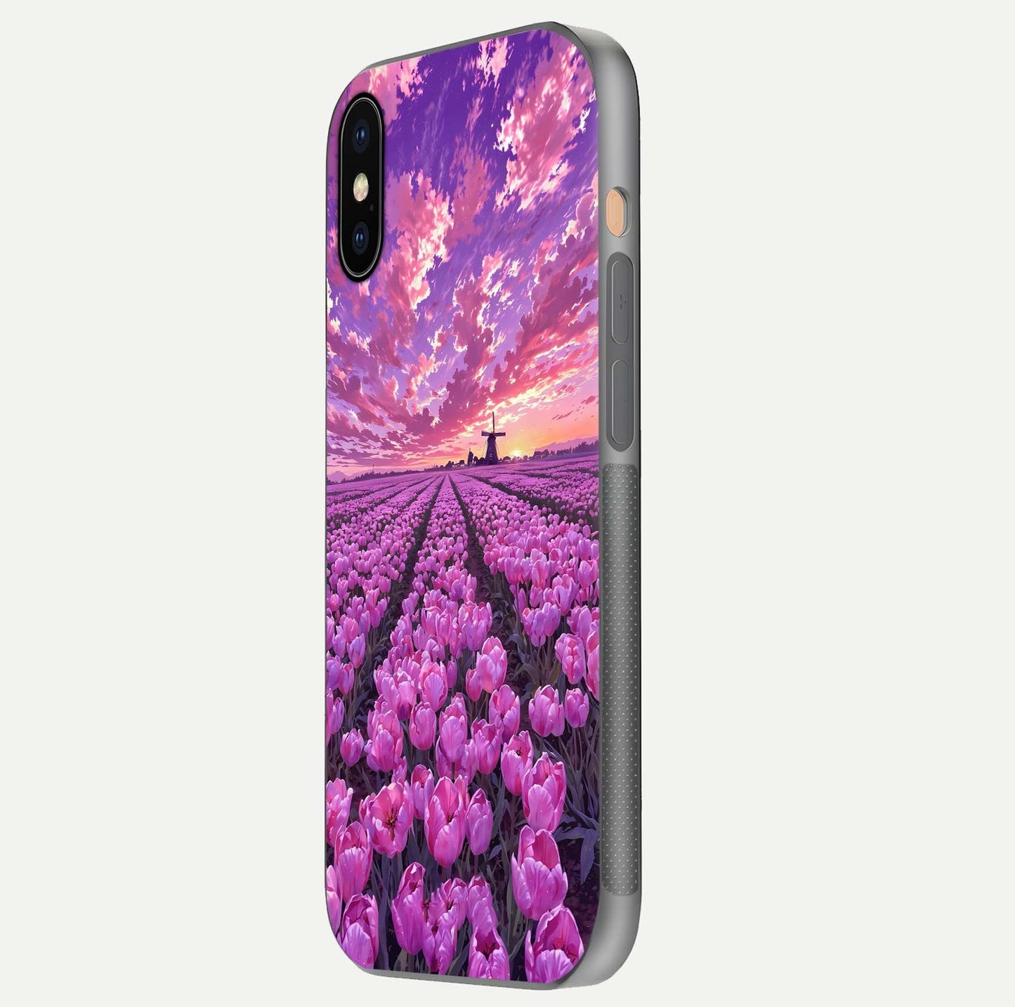 Lavender Dream Skies Glass Case for iPhone Xs Max side-angle image showing reflection depth and serene tones
